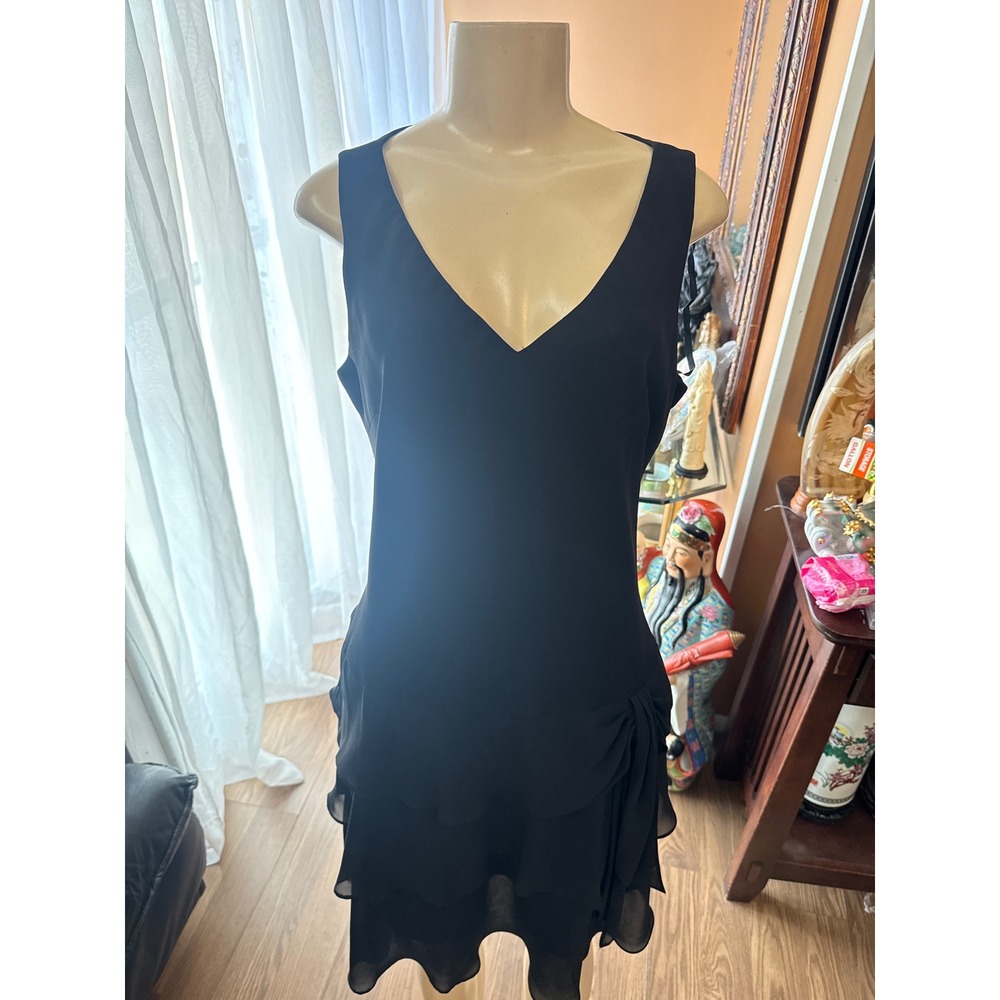 Jones Wear Dress Womens 14 Black Sleeveless V-Neck Tiered Ruffle‎ Cocktail Dress